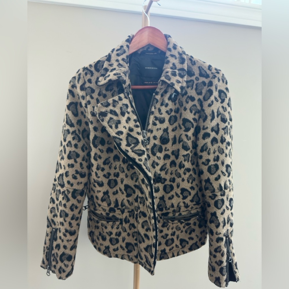 Maison Scotch Moto Wool Blend Jacket – Size 1 (S) Animal Print